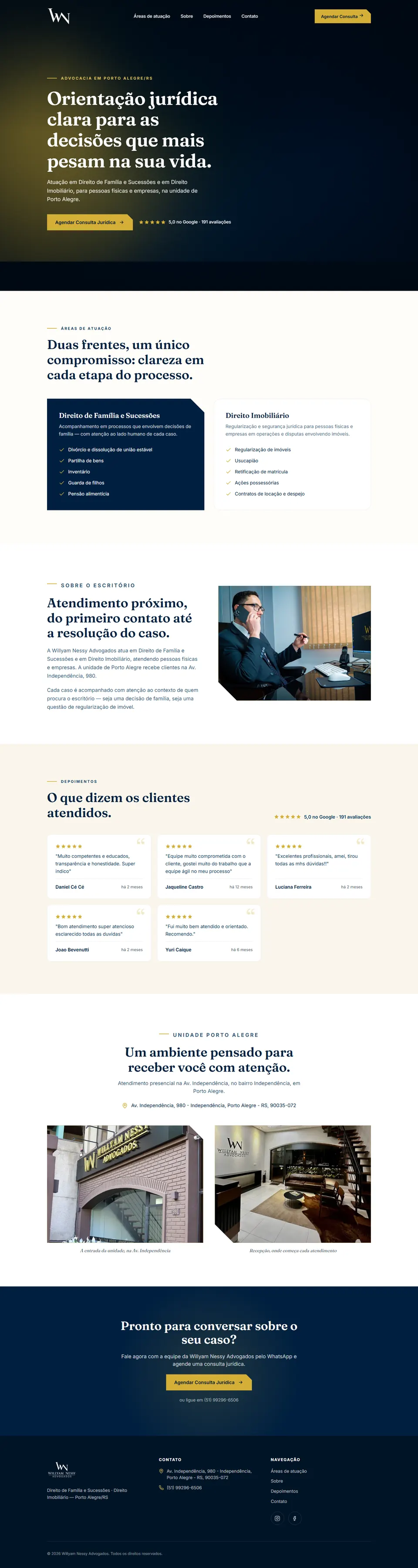 Site Willyam Nessy Advogados na versão para computador